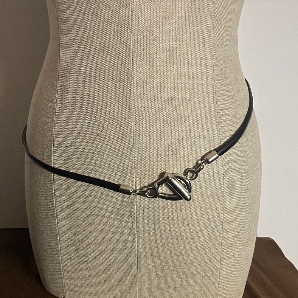 😄Black thin belt silver toggle hook and eye clasp chic stylish made in France